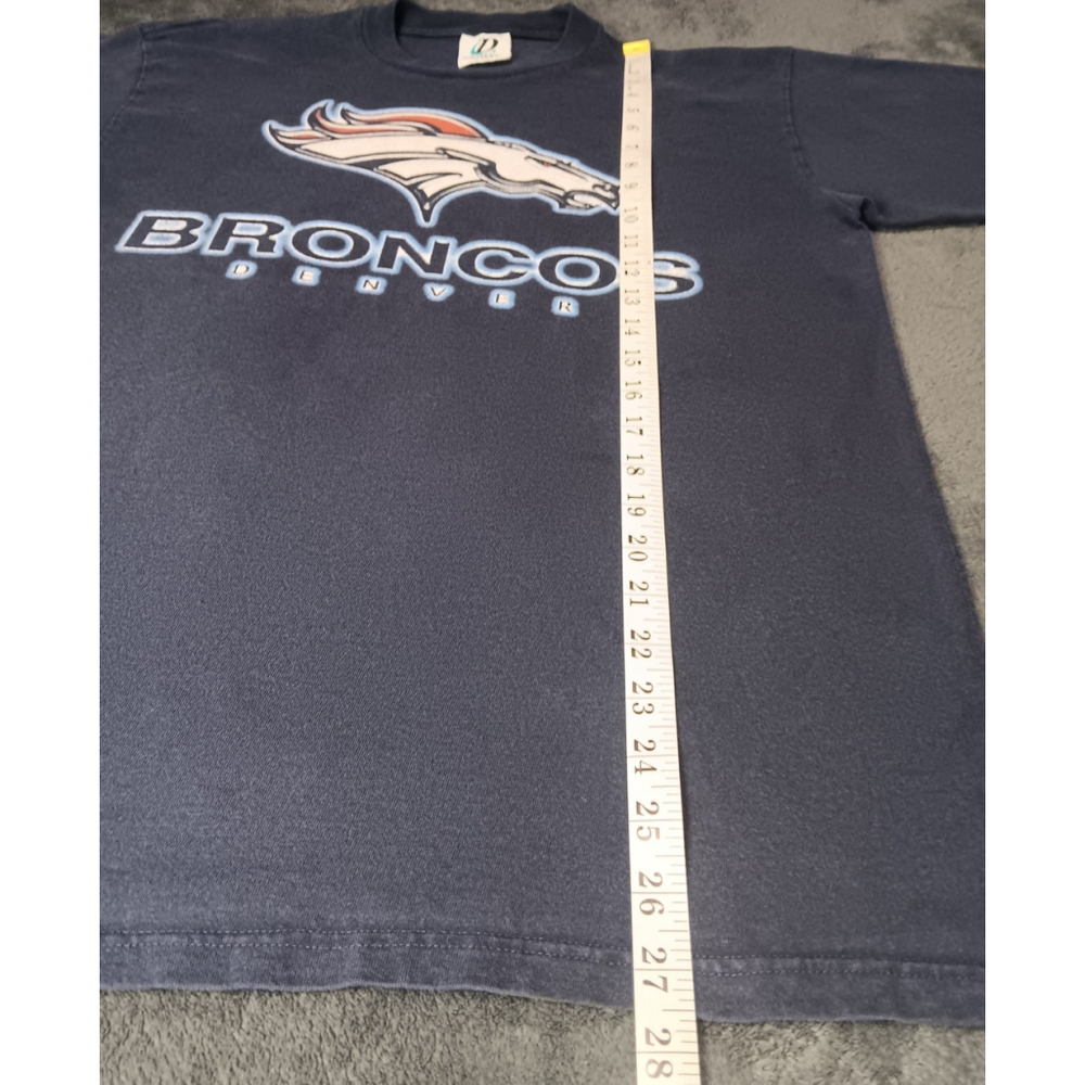 Vintage 90s Denver Broncos Men's Large NFL T-shirt Navy Blue Cotton Tee Dynasty - Picture 8 of 8